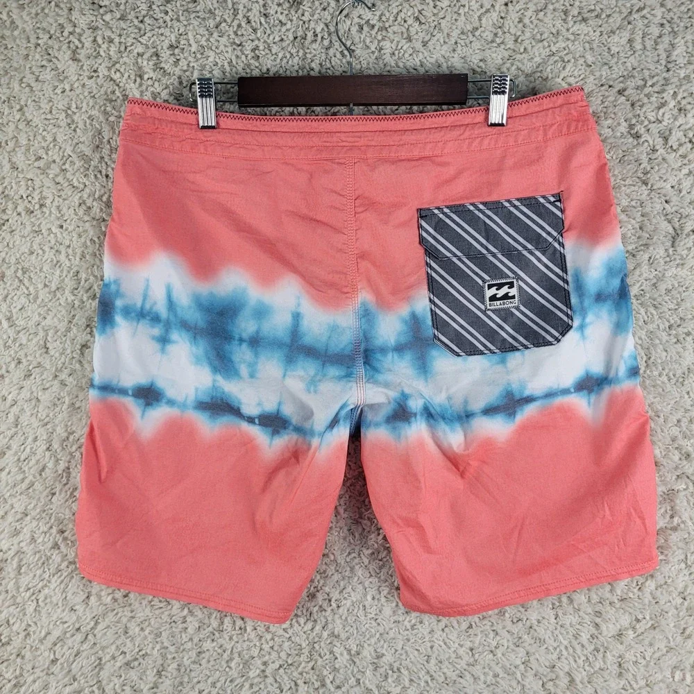 Billabong Lo Tides Sundays Board Shorts‎ Men 34 Pink Blue Tie Dye Excellent Surf